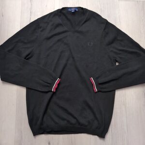 FRED PERRY Pullover Mens Size 96CM 38 V-Neck Black Fred Perry Mens Long Sleeve